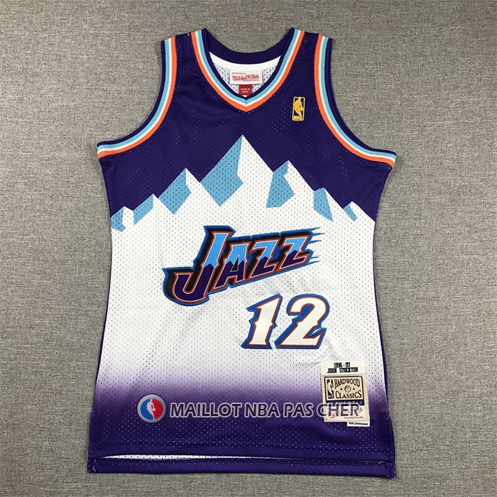 Maillot Enfant Utah Jazz John Stockton NO 12 Hardwood Classics Throwback 1996-97 Volet